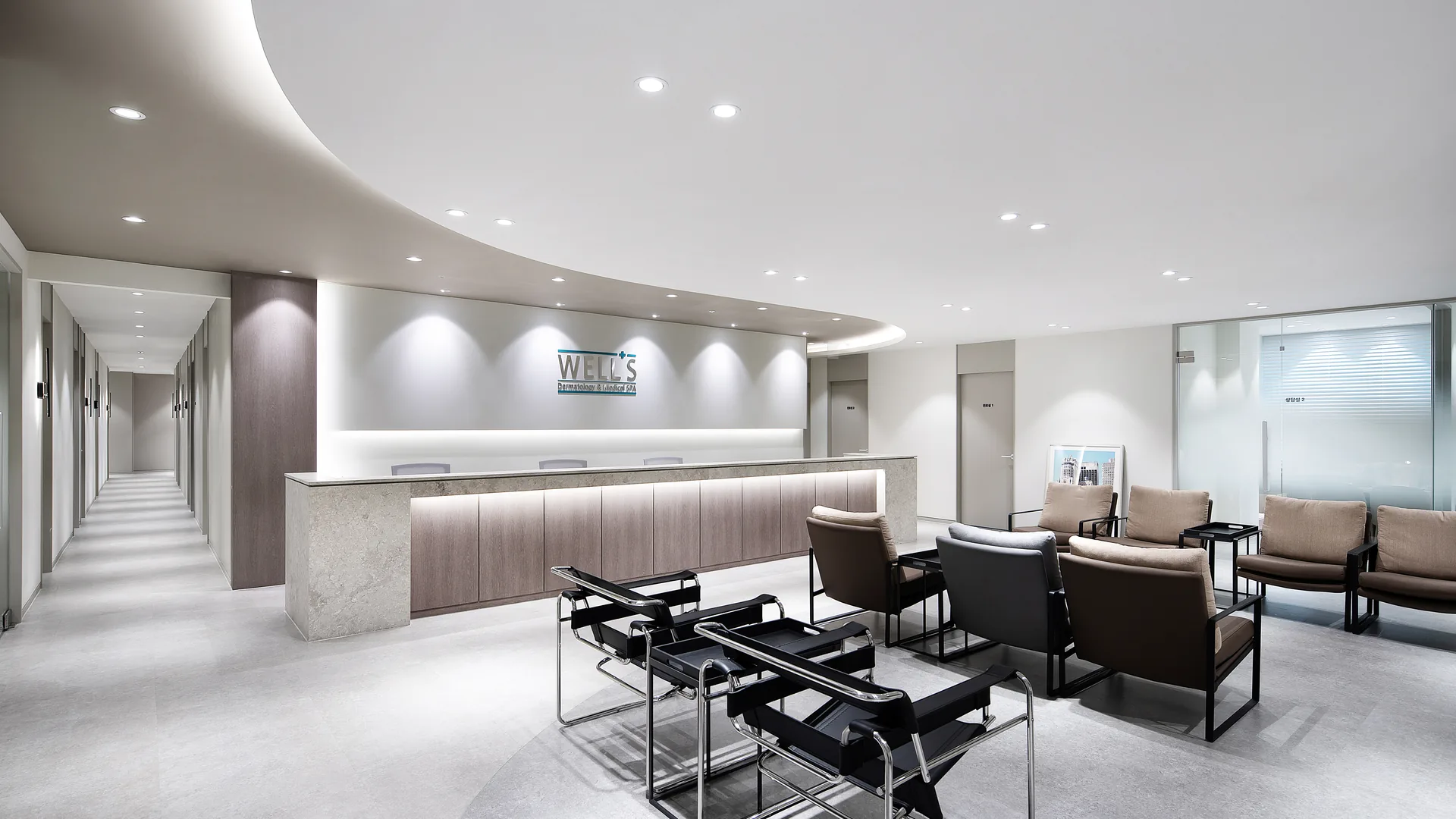 Reception lounge of Wells Dermatology & Medical Spa in Apgujeong, Seoul